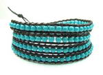 Turquoise gemstone bead long leather wrap bracelet for sale, 36 inches
