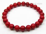 Stretchy red coral gemstone bead bracelet bulk sale, 8mm round