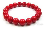 Red coral gemstone stretchy bracelet whole sale, 10mm round