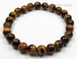 Tiger eye stretchy bracelet natural gem stone jewelry for sale, 8mm round