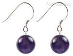 Amethyst quartz gemstone drop earrings on sale, 10mm round