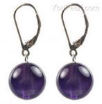 Amethyst quartz gemstone leverback earrings online buy, 12mm round