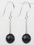 Natural black onyx drop earrings wholesale online, 10mm round faceted