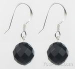 Black onyx natural gem earrings for sale, 10mm round faceted