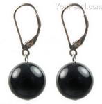 Black onyx gem stone leverback drop earrings on sale, 12mm round