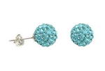 Aquamarine color crystal ball sterling silver stud earrings, 8mm round