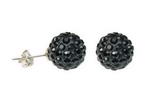 Black crystal ball sterling silver earring studs for sale, 10mm round