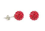 Ruby color crystal ball sterling stud earrings wholesale, 8mm round