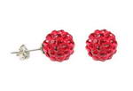 Ruby color crystal ball sterling stud earrings on sale, 10mm round