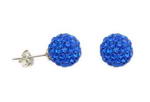 Crystal ball sapphire color silver earring studs for sale, 8mm round
