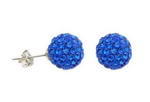 Sapphire color crystal ball silver earring studs for sale, 10mm round