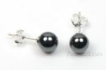 Hematite gemstone stud earrings for sale, 6mm round