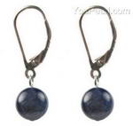 Lapis lazuli gemstone drop leverback earrings for sale, 8mm round