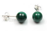 Malachite gemstone stud earrings on sale, 8mm round