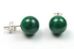 Malachite gemstone stud earrings wholesale, 10mm round