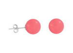 Pink coral gemstone stud earrings on sale, 8mm round