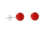 Red coral gem stone stud earrings on sale, 6mm round