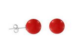 Red coral gemstone earring studs wholesale, 8mm round