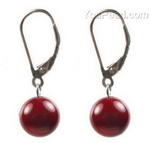 Red coral leverback gemstone beaded earrings sale, 10mm round