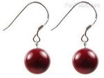 Red coral gemstone beaded earrings sale, 10mm round
