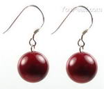 Red coral gem stone drop earrings on sale, 12mm round