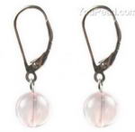 Rose quartz leverback gem earrings wholesale, 8mm round