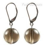 Smoky quartz gemstone leverback earrings for sale, 12mm round