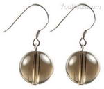 Smoky quartz gemstone earrings for sale, 12mm round
