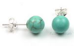 Turquoise gemstone stud earrings discounted sale, 8mm round