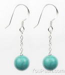 Turquoise gemstone drop earrings for sale online, 10mm round