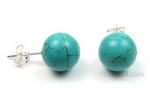 Turquoise gem stone stud earrings wholesale, 10mm round
