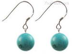 Turquoise gemstone beaded earrings whole sale, 10mm round