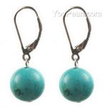 Turquoise gemstone lever back drop earrings wholesale, 12mm round