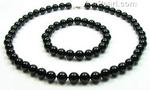 Black onyx natural gem beaded jewelry set discounted sale, 8mm round