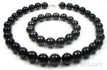 Black onyx gem stone necklace jewelry set direct sale, 12mm round
