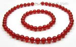 Carnelian natural gem beaded necklace & bracelet set sale, 8mm round