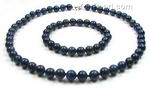 Lapis lazuli gem stone necklace & bracelet set for sale, 8mm round