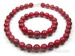 Red coral gemstone necklace & bracelet set buy bulk, 12mm round