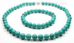 Turquoise natural gemstone necklace & bracelet set buy bulk, 8mm round