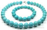 Turquoise gem necklace & bracelet set factory direct sale, 12mm round