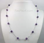Amethyst quartz gem tin cup necklace, 8mm round faceted, 925 silver
