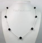 Black onyx tin cup gem necklace, 8mm round faceted, sterling silver