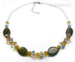 Crackle agate and crystal beaded necklace whole sale online