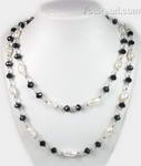Black crystal and white nugget pearl rope necklace on sale