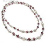 Cyclamen crystal and white nugget pearl rope necklace for sale