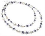 Purple crystal and white nugget pearl rope necklace wholesale