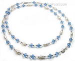Blue crystal and white nugget pearl rope necklace buy bulk