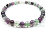 Rainbow fluorite gem stone necklace on sale, 12mm round
