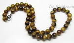 Natural tiger eyes gem stone necklace for sale online, 8mm round