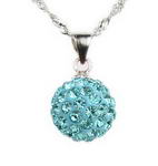 Aquamarine color crystal ball sterling silver pendant, 12mm round